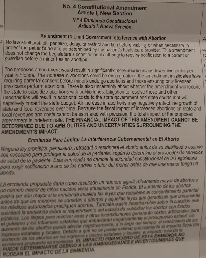 A document titled 'No. 4 Constitutional Amendment' in English and Spanish outlines an amendment to limit government…