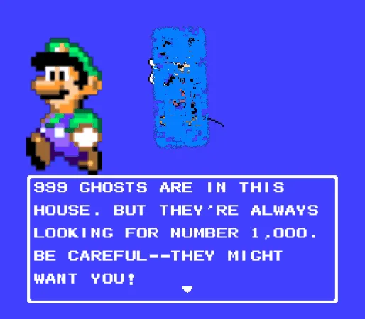 The image displays six identical panels arranged in two rows of three, each showing a pixelated Luigi character from the…