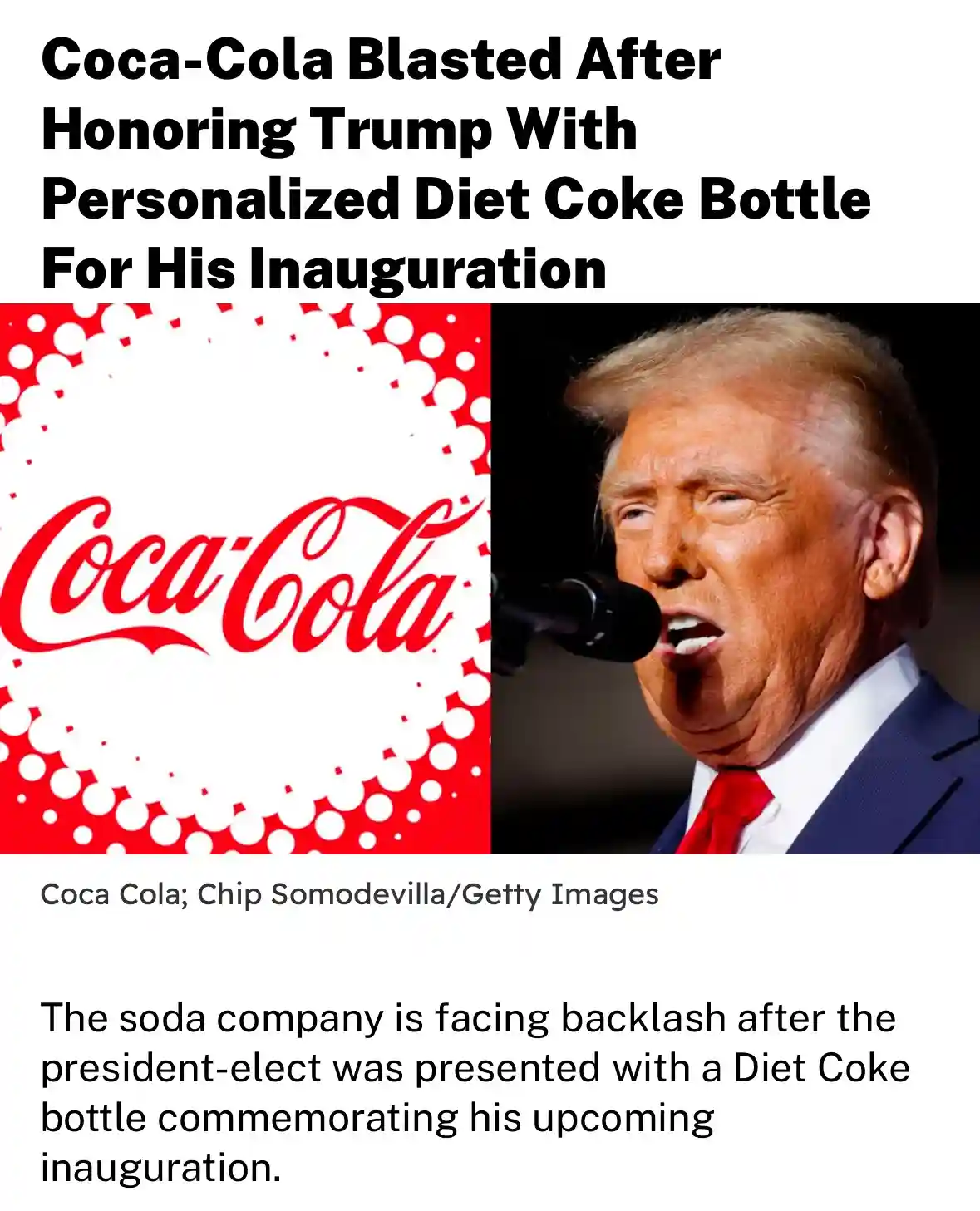 The image displays a split-screen: on the left is the Coca-Cola logo with its iconic red script and white bubble pattern…