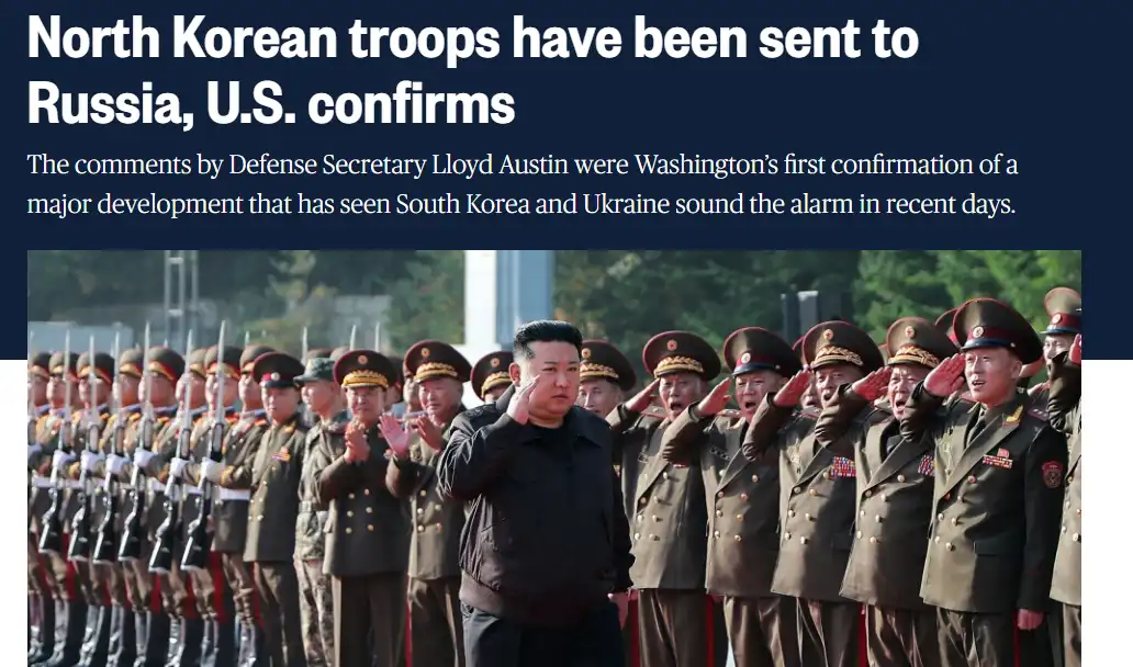An image shows Kim Jong-un standing among North Korean military personnel in uniform, all saluting. The overlaid text reads…