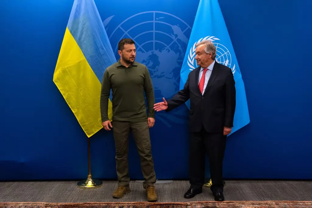 Volodymyr Zelenskyy meets Antonio Guterres.