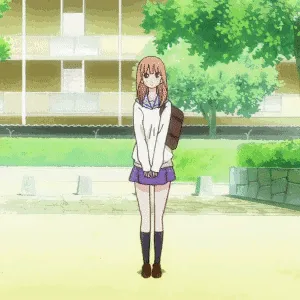A six-panel anime sequence shows a girl in a school uniform standing confidently, then saying 'I'll try my best!' before…