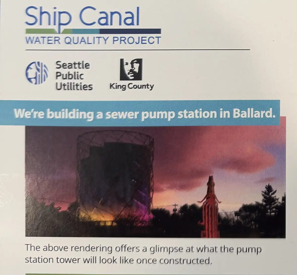An official-looking informational poster from the Ship Canal Water Quality Project by Seattle Public Utilities and King…