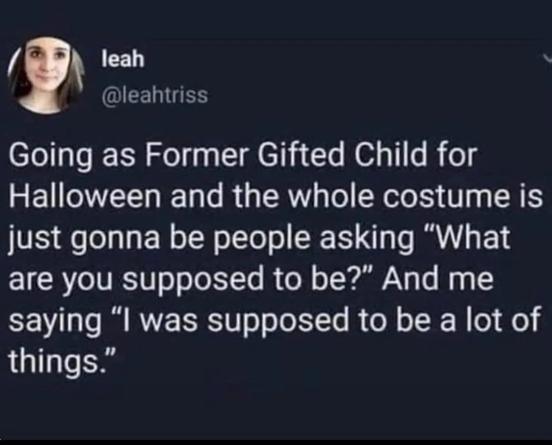 A screenshot of a tweet by user 'leah' (@leahtriss) with a dark background and white text. The tweet humorously describes…