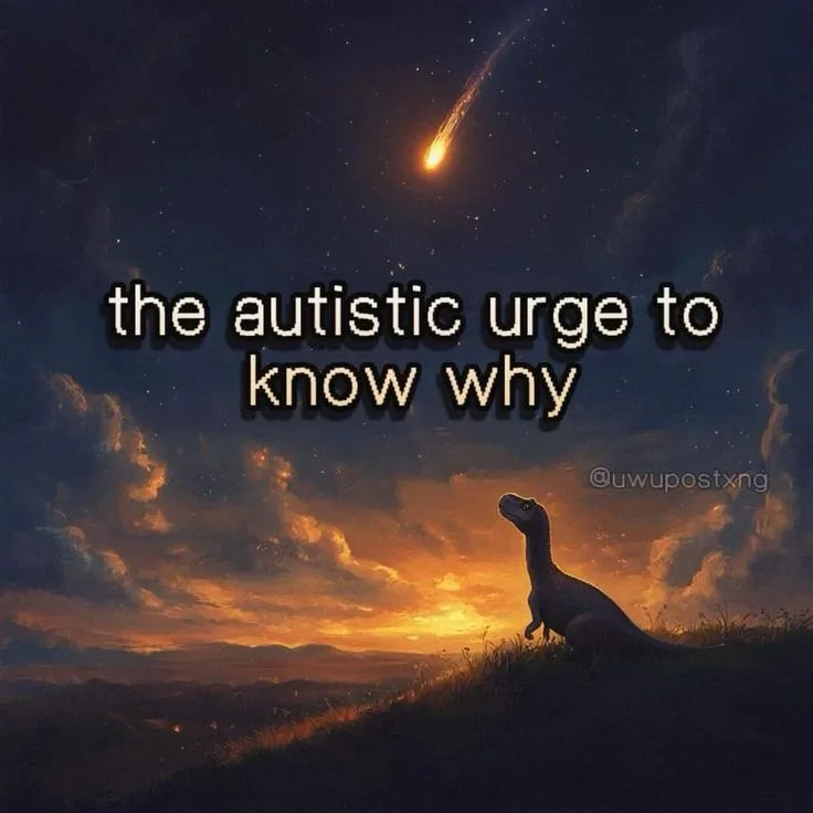 A dinosaur stands on a grassy hill at sunset, gazing up at a bright meteor streaking across a starry sky. The text overlaid…