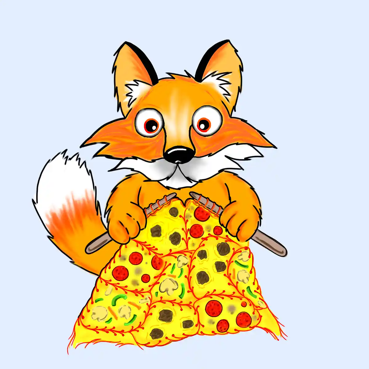 I created a whimsical fox knitting pizza slices!