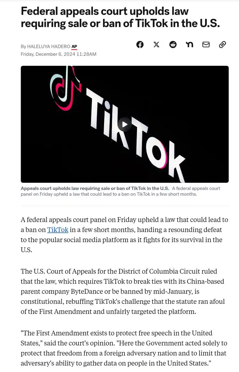 Court Ruling: TikTok Faces Sale or Ban in the U.S.