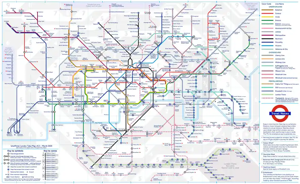 this is an unofficial london tube map with a black line drawn from 'elephant & castle' to 'elephant & castle' forming a…