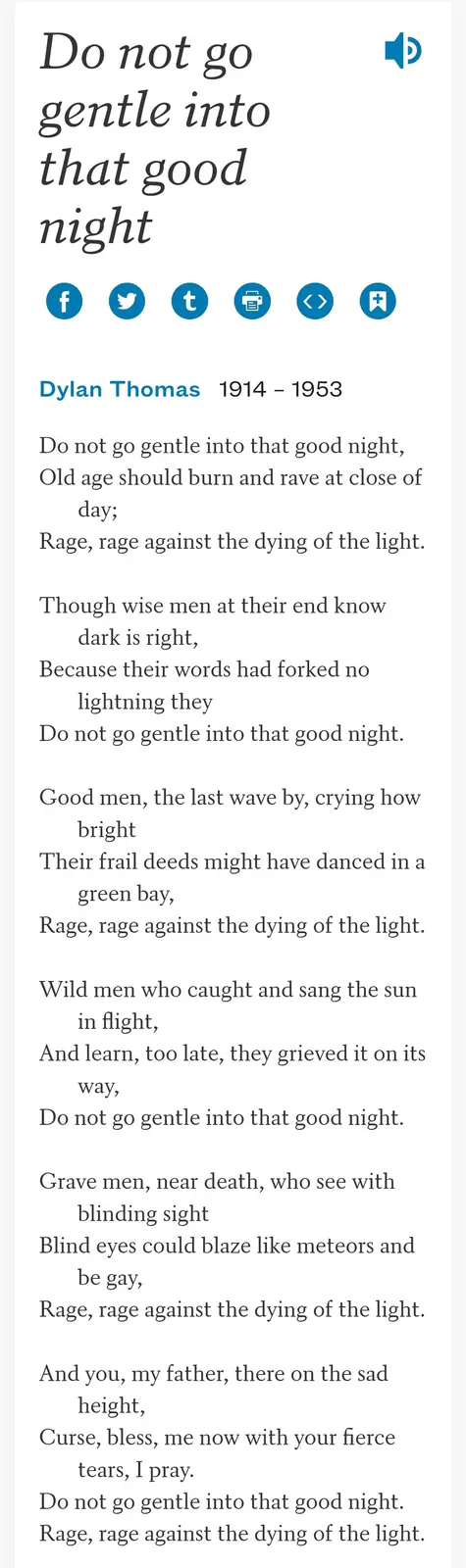 A Powerful Reminder: 'Do Not Go Gentle into That Good Night' by Dylan Thomas (1947)