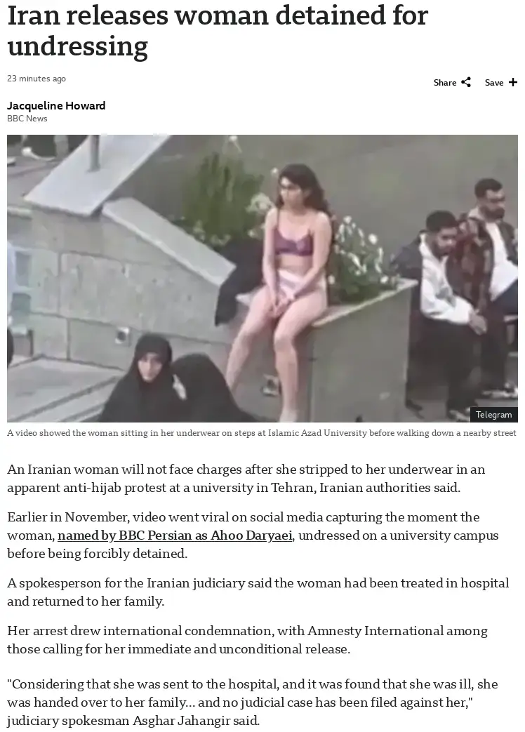 Iran Frees Woman Detained for Daring to Undress