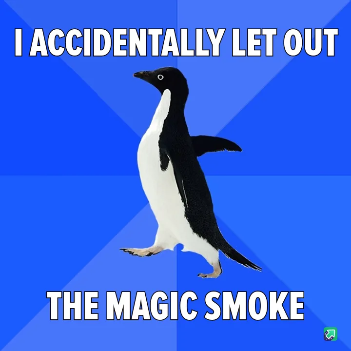 A black-and-white penguin stands against a blue background with diagonal stripes, looking slightly to the side. The text…