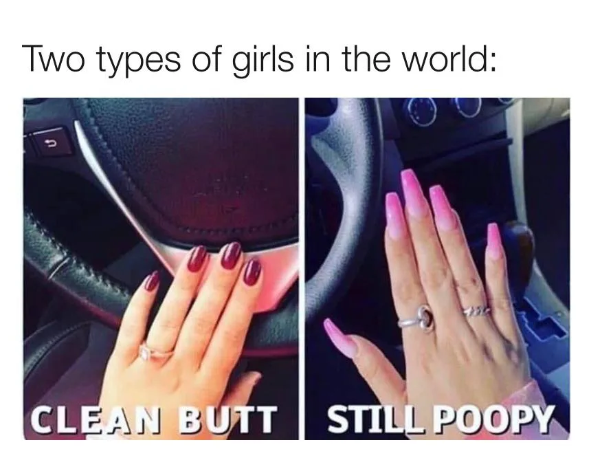 The image is split into two panels showing hands on a car steering wheel. The left panel shows a hand with dark red…