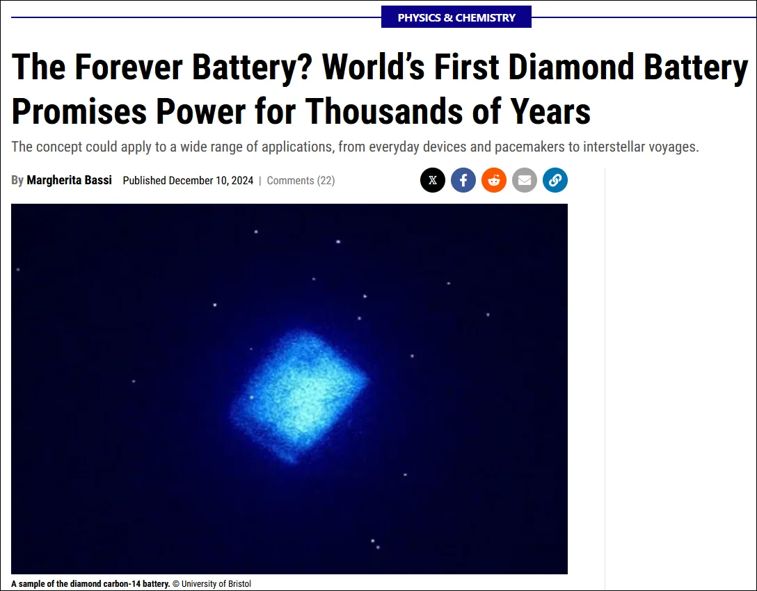 Innovative Diamond Battery: Encased in a Diamond Shell with Carbon-14
