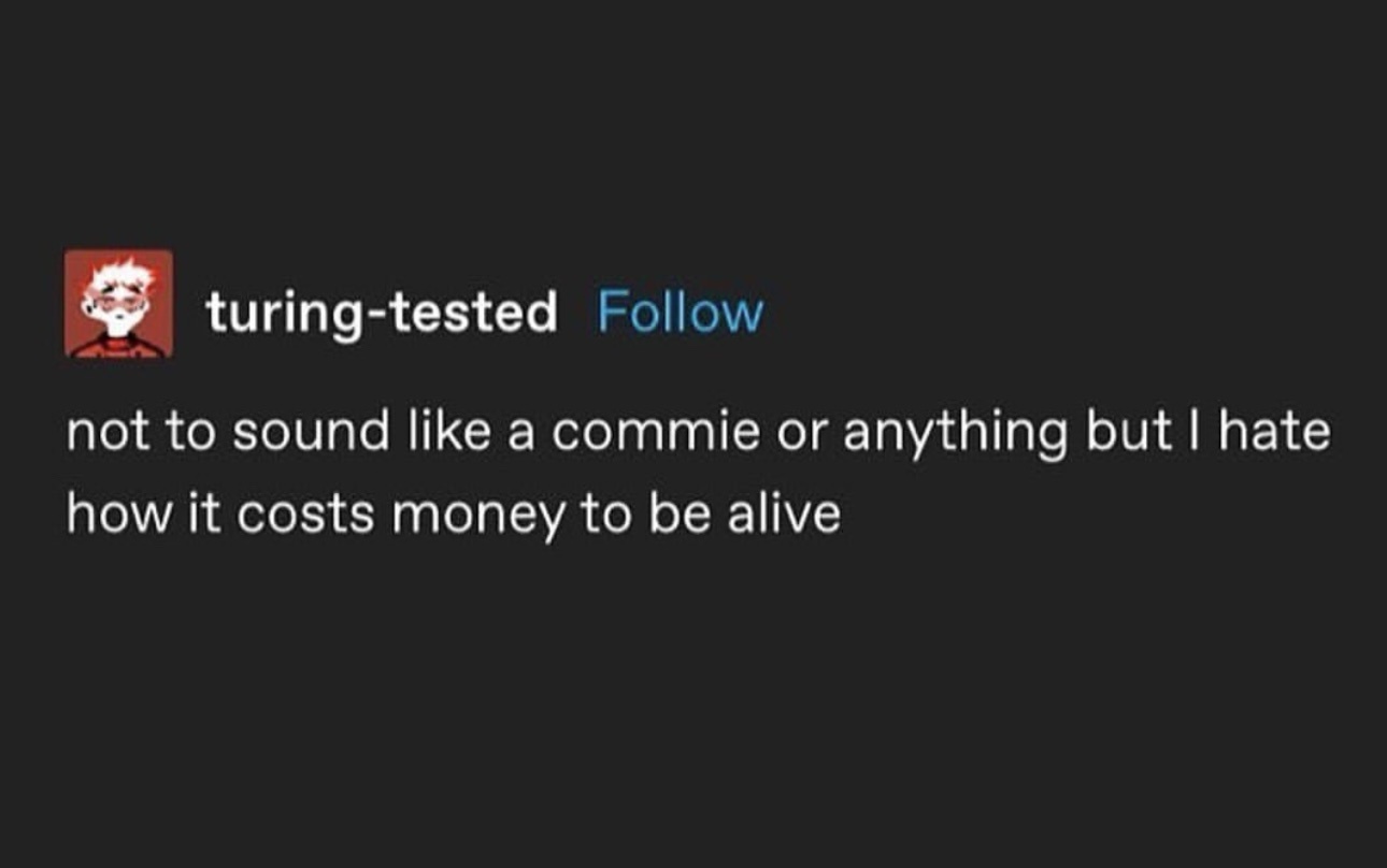 A screenshot of a social media post from a user named 'turing-tested' with a cartoon avatar, displaying the text 'not to…