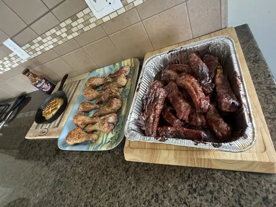 Delicious Smoked Party Ribs and Chicken Drumsticks with Cream Cheese Appetizer