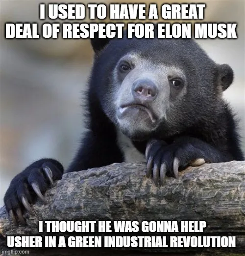 A black bear with a sad, disappointed expression rests its paws on a log. White text overlaid in two blocks reads: 'I USED…