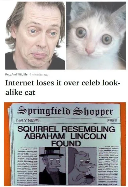 The image displays a split-screen: on the left, a man with wide eyes and a slightly open mouth; on the right, a close-up of…