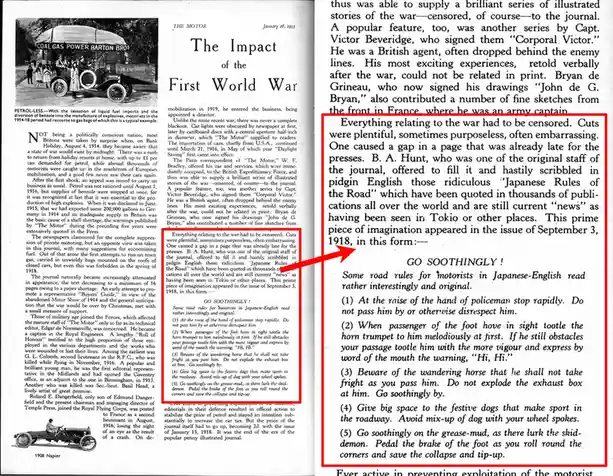 The image shows a scanned page from 'The Motor' magazine dated January 28, 1953, discussing the impact of WWI on motoring. A…