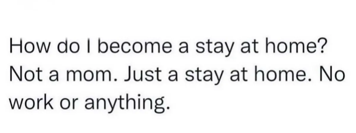 The image displays plain black text on a white background. The text reads: 'How do I become a stay at home? Not a mom. Just…
