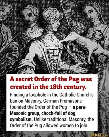 A black-and-white historical engraving depicts a group of people in 18th-century attire, with a central woman holding a pug…