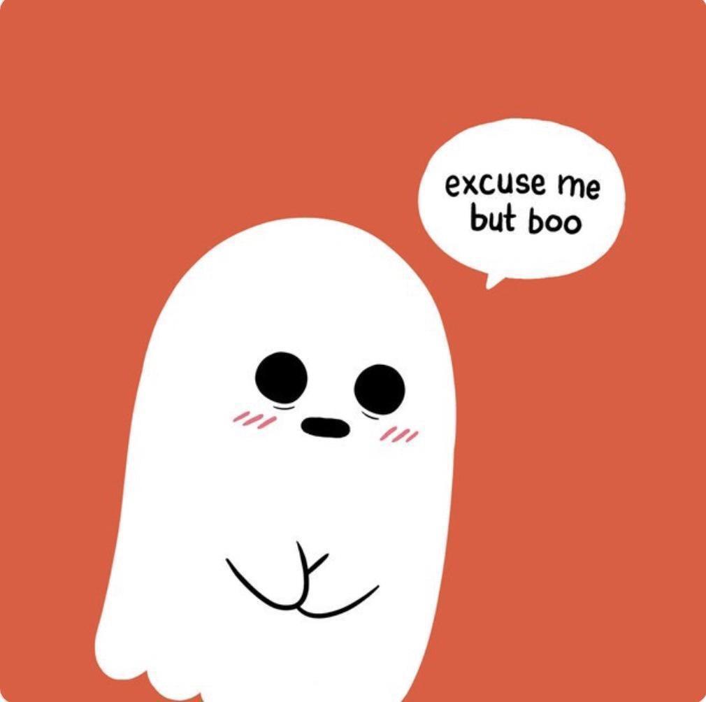 A cute, white cartoon ghost with big black eyes, a small mouth, and pink blush marks on its cheeks is shown against a solid…