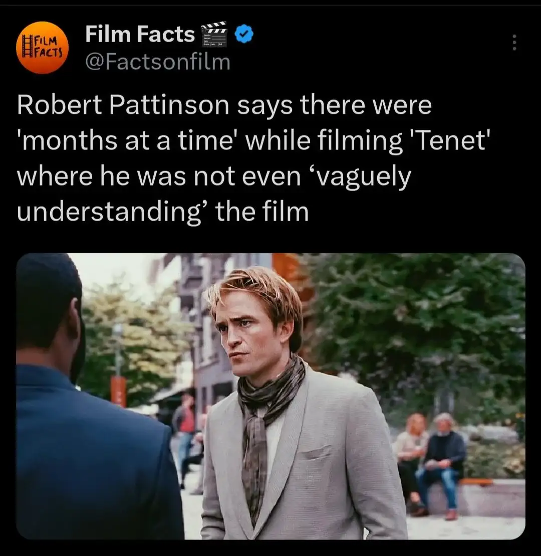 A screenshot of a tweet from 'Film Facts' featuring a still image of actor Robert Pattinson in a scene from the movie…