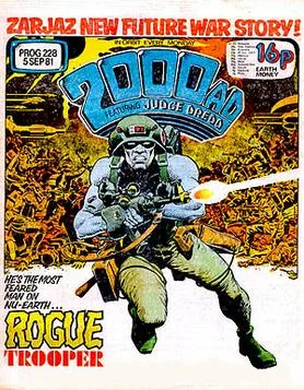 The image is a vintage comic book cover for '2000 AD' issue 228, featuring the character Rogue Trooper. He is depicted in…