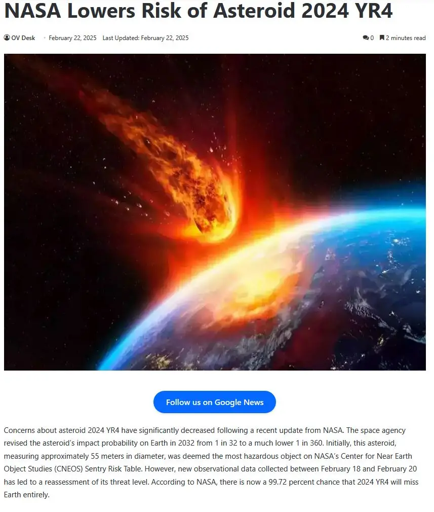 An image of a fiery asteroid hurtling toward Earth, with the planet's curved horizon visible below. Overlaid text reads…