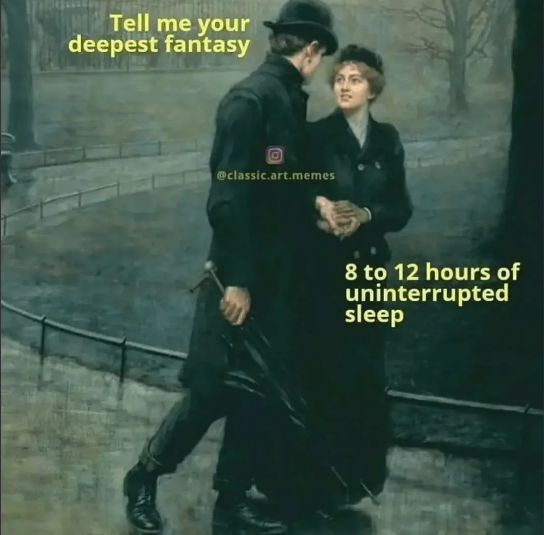 A vintage painting depicts a man and woman in period attire walking outdoors, with the man leaning in to ask the woman a…