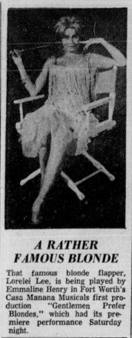 A black-and-white newspaper clipping shows a woman in a flapper-style dress, seated on a chair with her legs crossed…