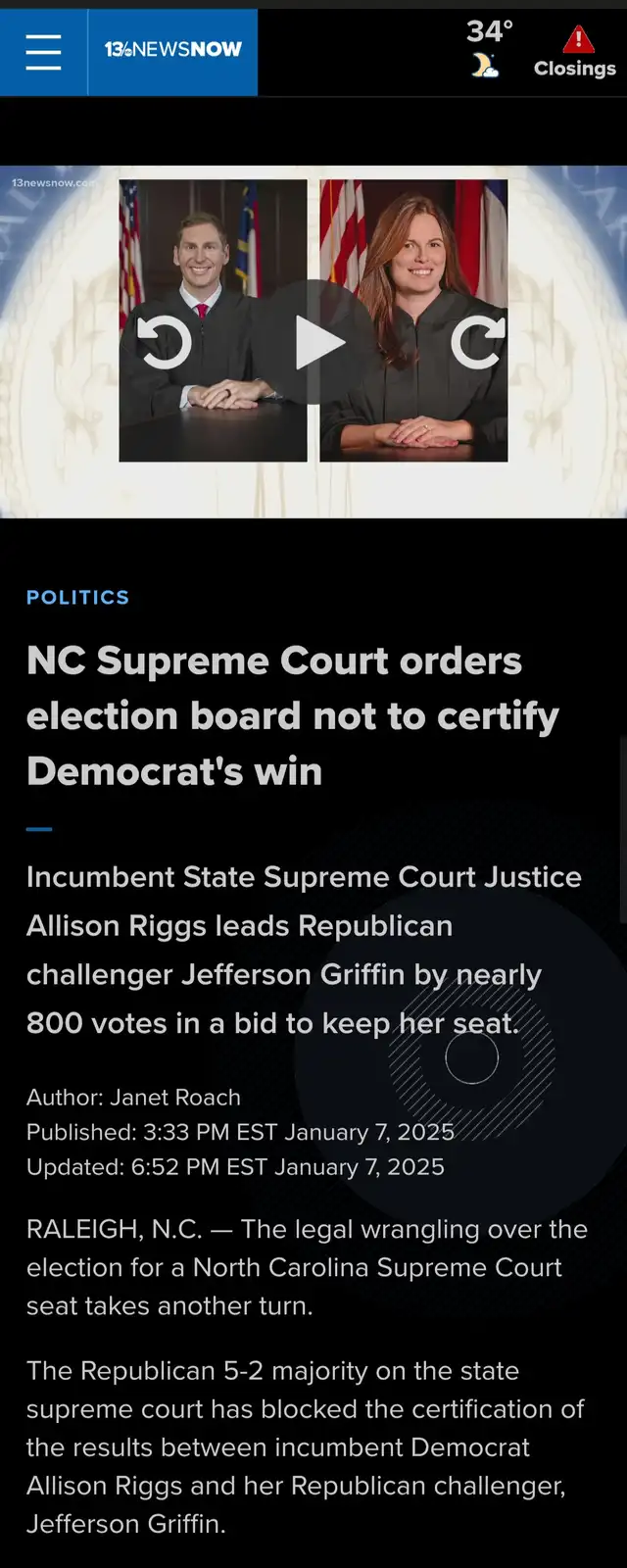 Does the Democrat Justice Hold Her Seat Without Election Certification?