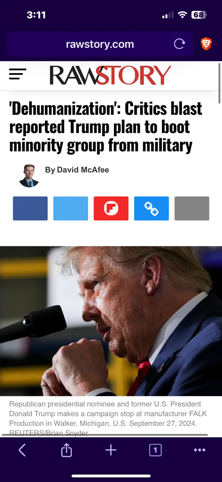 A screenshot of a RawStory.com news article with a headline about critics blasting a reported Trump plan to remove a…