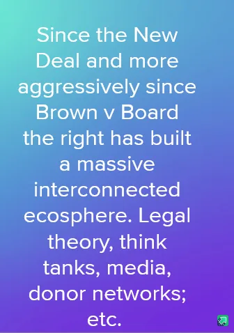 A gradient background transitioning from teal to purple displays white text stating that since the New Deal and more…