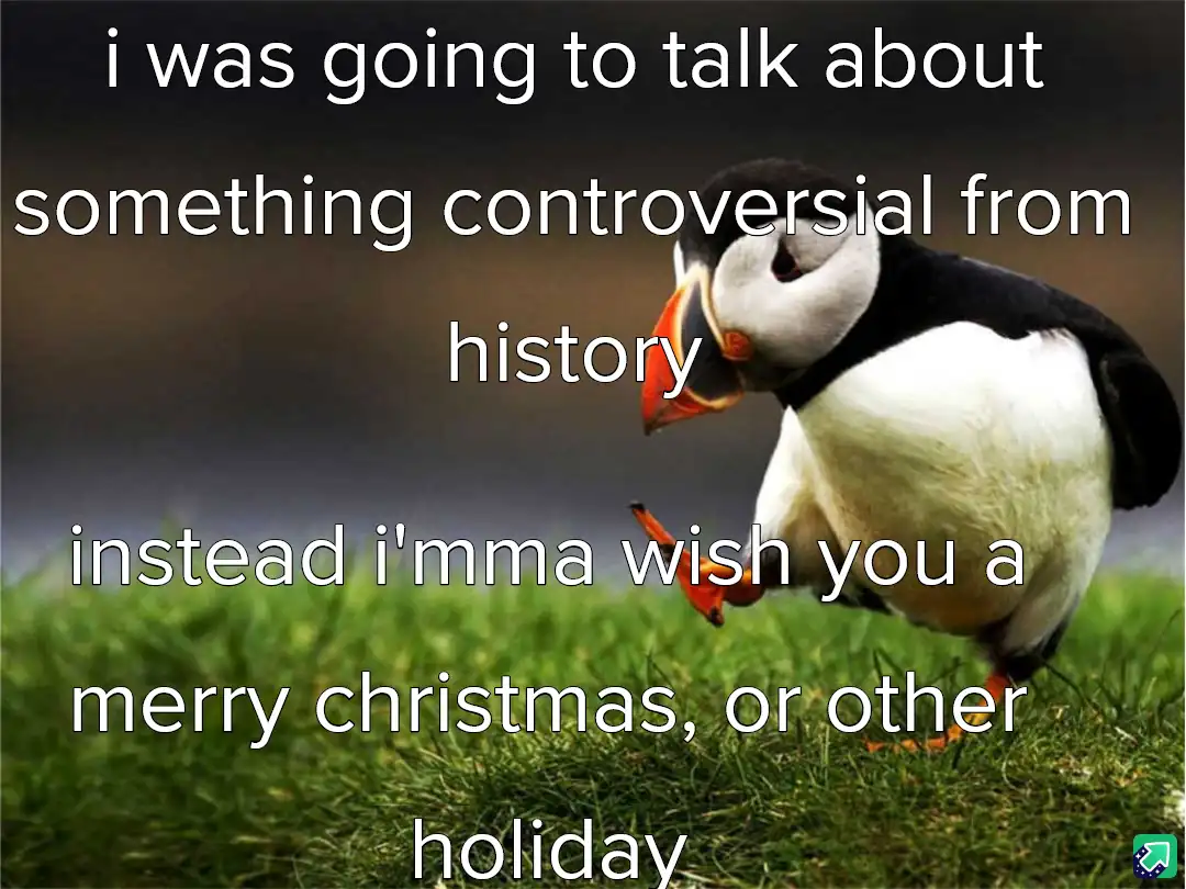 A photograph of a puffin standing on green grass with a blurred background, overlaid with white text that reads: 'i was…