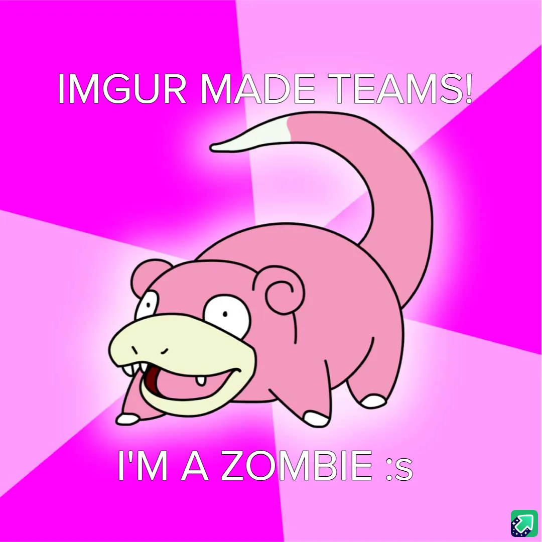 A pink cartoon Pokémon, Slowpoke, is shown against a bright pink and magenta starburst background. The text at the top reads…