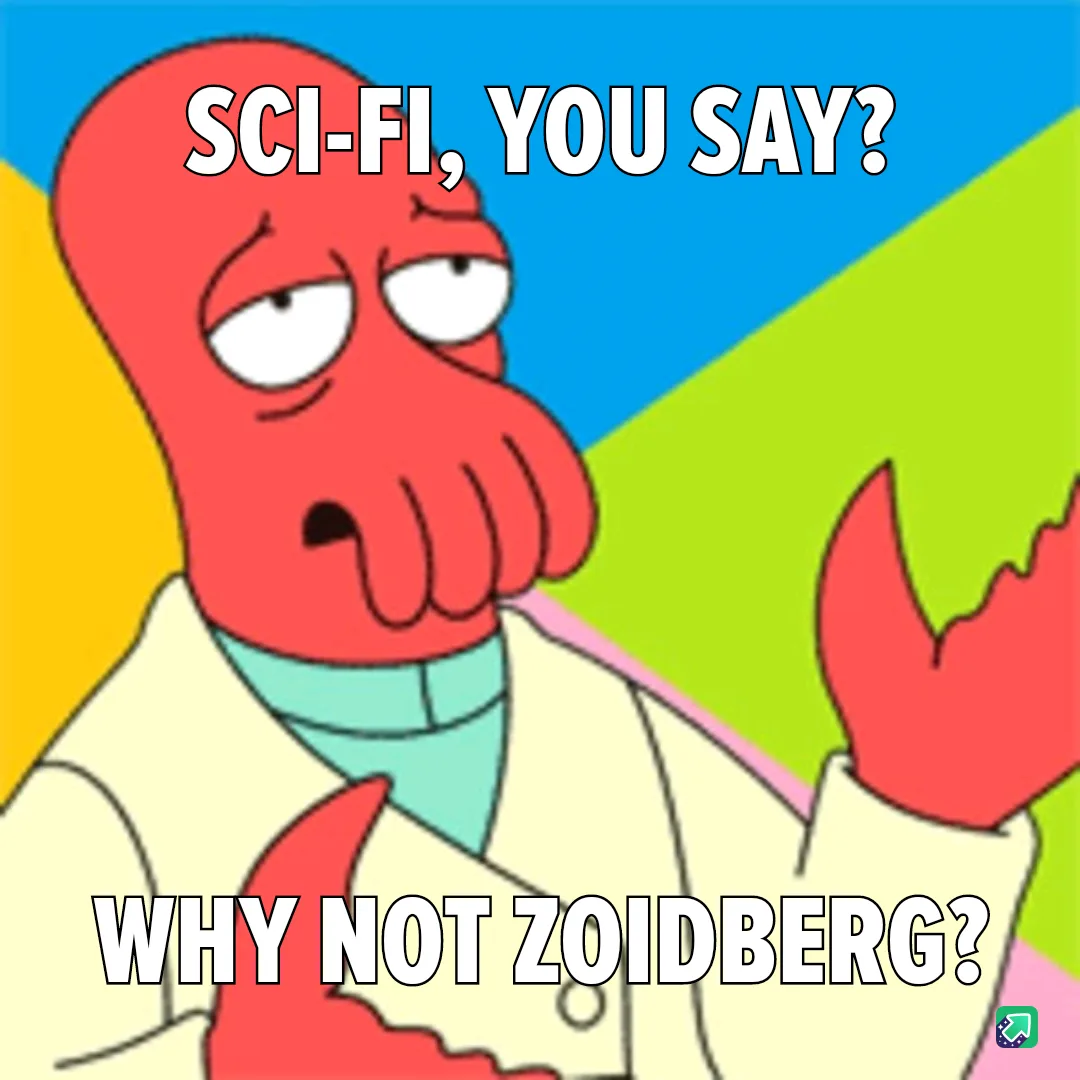 A red, lobster-like alien with a long nose and clawed hands, wearing a white lab coat and teal scarf, looks skeptical and…
