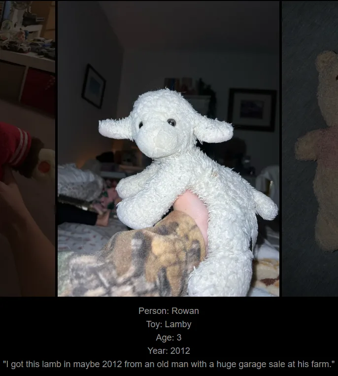 A close-up photo shows a white, fluffy stuffed lamb toy being held by a person wearing a leopard-print sleeve. Text overlaid…