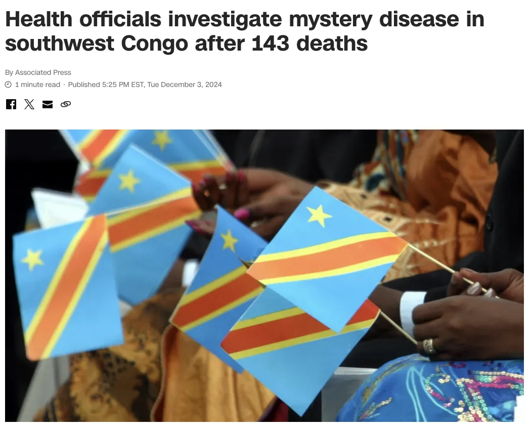 A news article header shows a headline about a deadly disease outbreak in Congo, overlaid on a photo of people holding small…