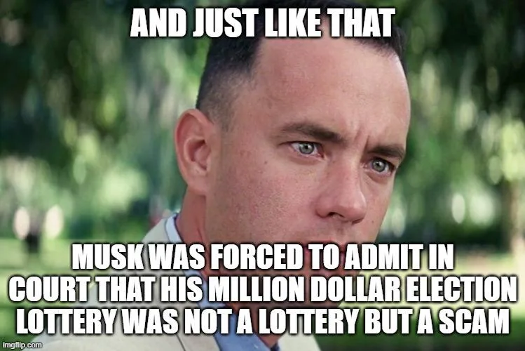 A close-up image of Tom Hanks with a serious, slightly skeptical expression, overlaid with bold white text stating 'AND JUST…
