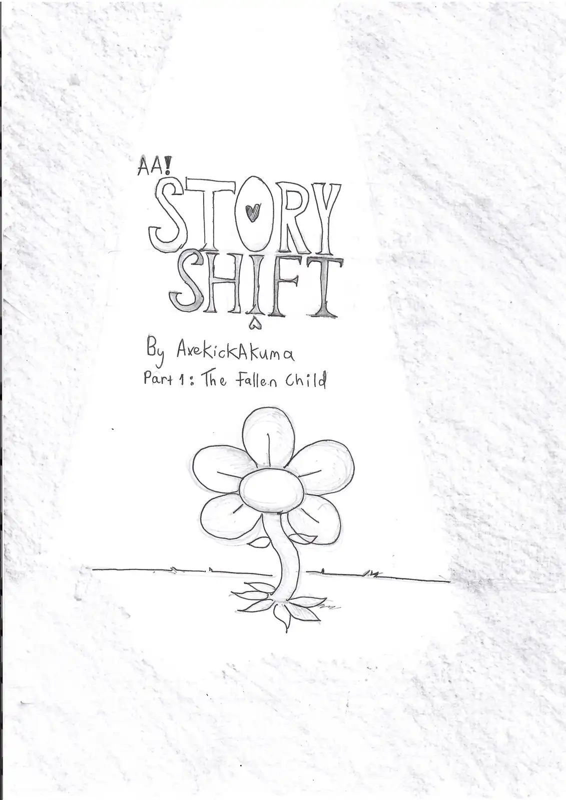 A hand-drawn, pencil-sketch style image on textured paper shows a simple flower with six petals and a stem, drawn below the…