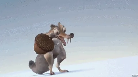 A six-panel meme sequence from the movie 'Ice Age' showing a sloth character carrying an acorn, sliding down a snowy slope…