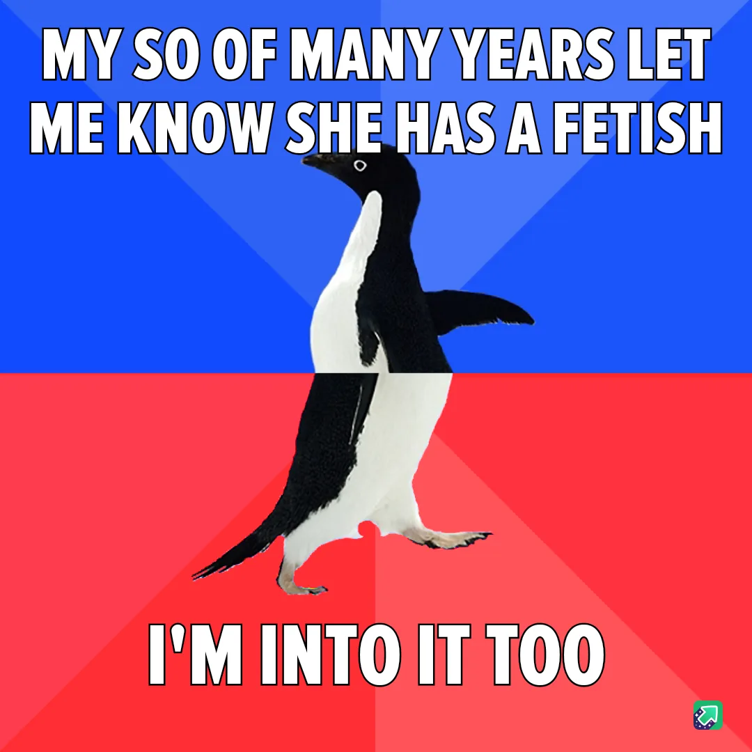 A black-and-white penguin stands centered against a split blue and red background. White bold text at the top reads 'MY SO…
