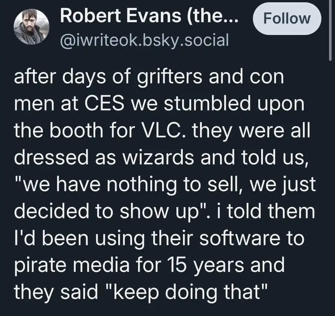 A screenshot of a social media post by Robert Evans (the...) showing a dark background with white text. The post recounts…