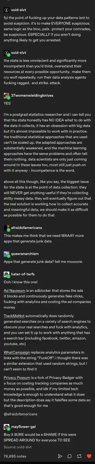 A screenshot of a Tumblr post by user 'void-slvt' with a dark background and white text. The text is a rant about…