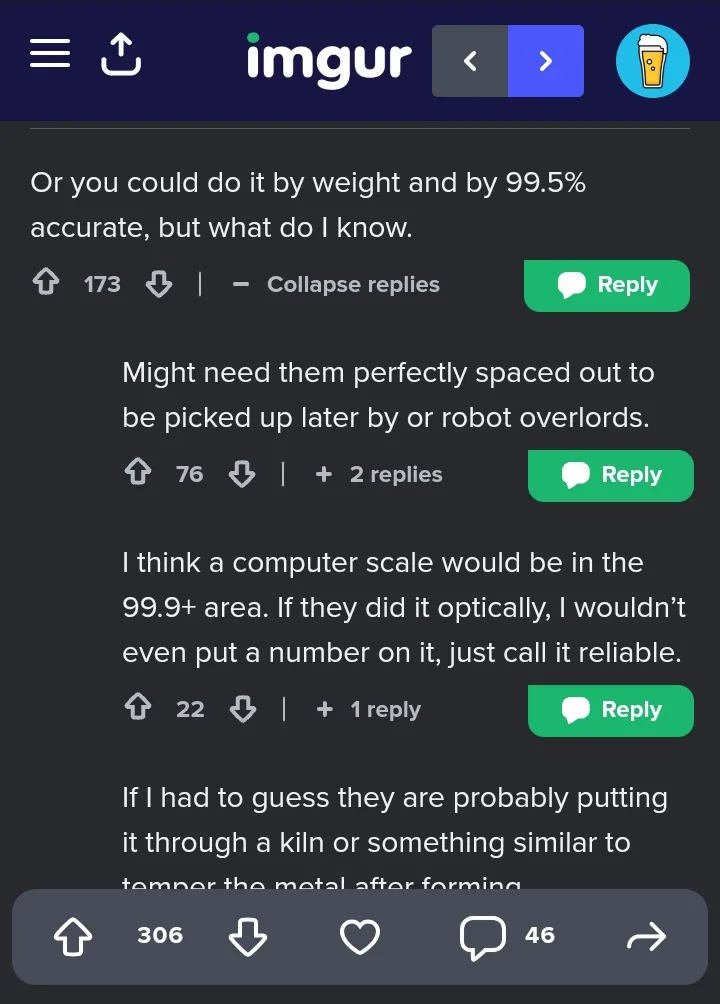 A screenshot of an Imgur comment thread where users discuss the accuracy of a scale, with one top comment stating 'Or you…