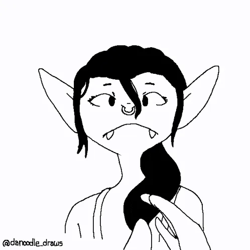 A black-and-white comic strip shows a character with pointed ears and fangs progressing through six panels of emotional…