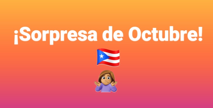 The image features a gradient background transitioning from orange to pink. Centered at the top is the white text '¡Sorpresa…