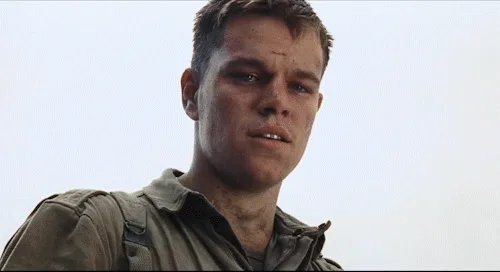 The image shows two rows of three panels each, featuring actor Matt Damon in a younger, clean-shaven state in the top row…