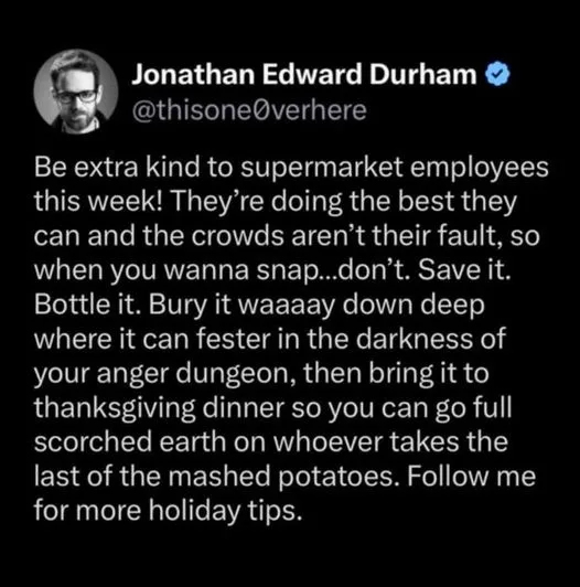 A screenshot of a tweet by Jonathan Edward Durham (@thisoneOverhere) with a black background and white text. The tweet…