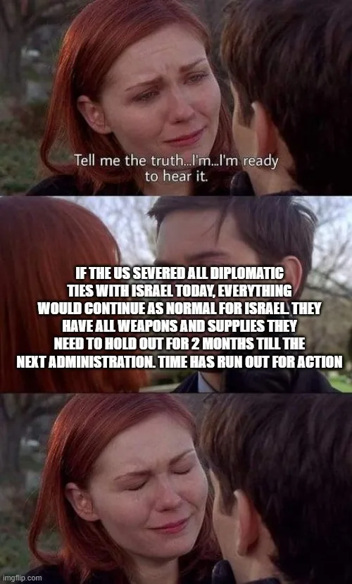 A three-panel meme featuring a woman with red hair crying and pleading 'Tell me the truth...I'm...I'm ready to hear it.' The…